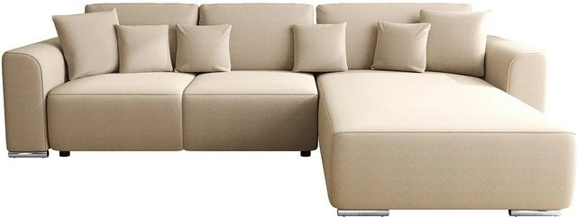 Vente-unique Schlafsofa Meltana in Beige, L-Form mit Schlaffunktion und Stoffbezug - Bild 1