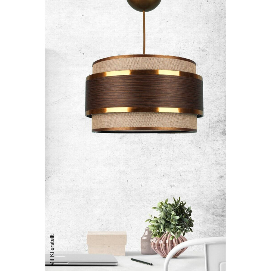 Opviq Pendelleuchte modern in Braun aus Kunststoff und Stoff, rund, E27, B/T/H: 28 x 28 x 28 cm - Bild 2