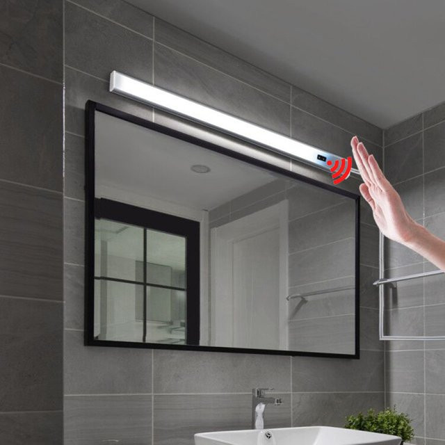 Lcamaw LED Schminkspiegel mit Hand-Wisch-Sensor und USB-Anschluss, Weiß, B: 50 cm, H: 30 cm, T: 40 cm - Bild 1