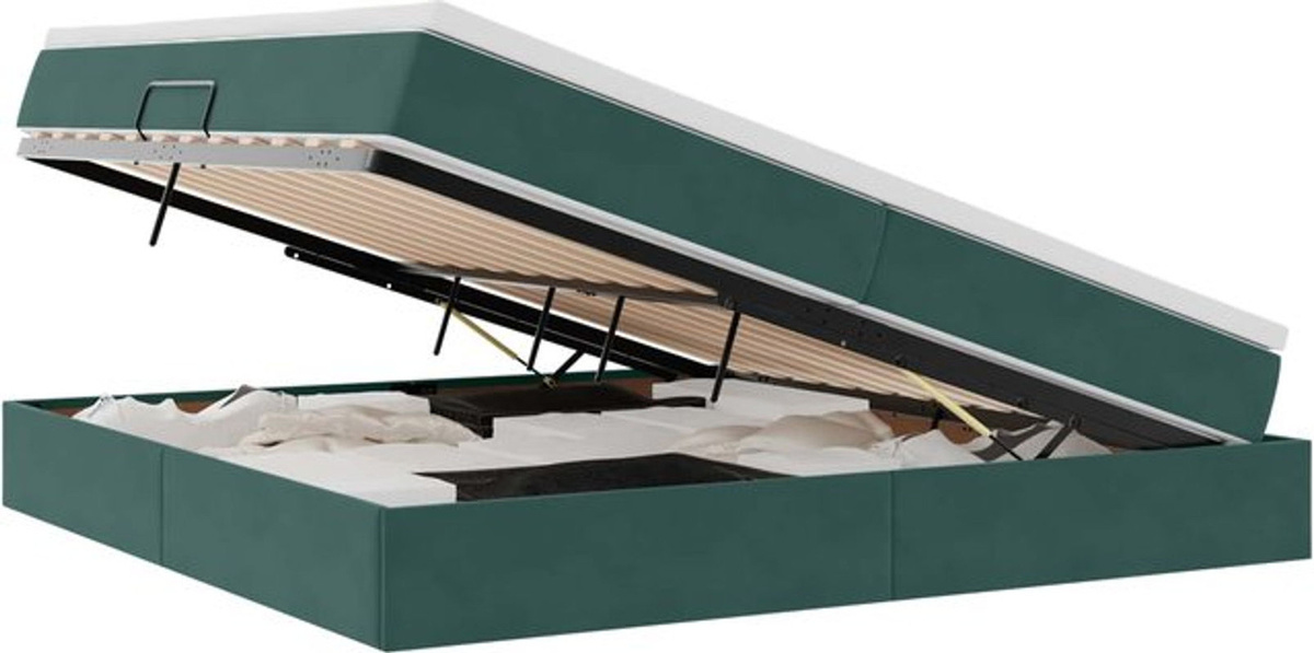 Modernes Funktionsbett vidaXL mit Matratze aus Samt und Metall in Grün, B/T: 200 x 200 cm - Bild 1