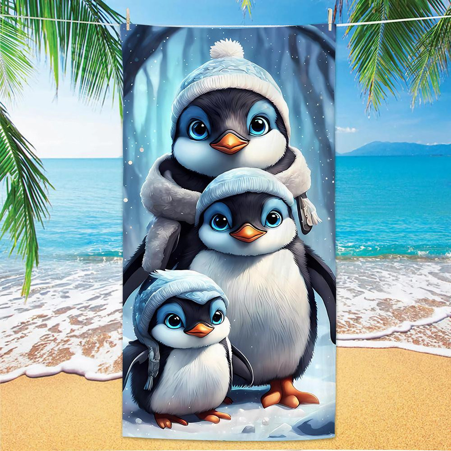 Schnelltrocknendes Mikrofaser Strandtuch mit Pinguinmuster in Weiß, B: 40 cm, H: 60 cm - Bild 2