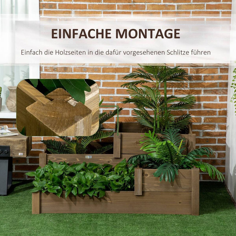 Outsunny Hochbeet aus Tannenholz in Braun, Pflanzkasten für Gemüse und Kräuter, B/T/H: 122 x 122 x 51 cm - Bild 4