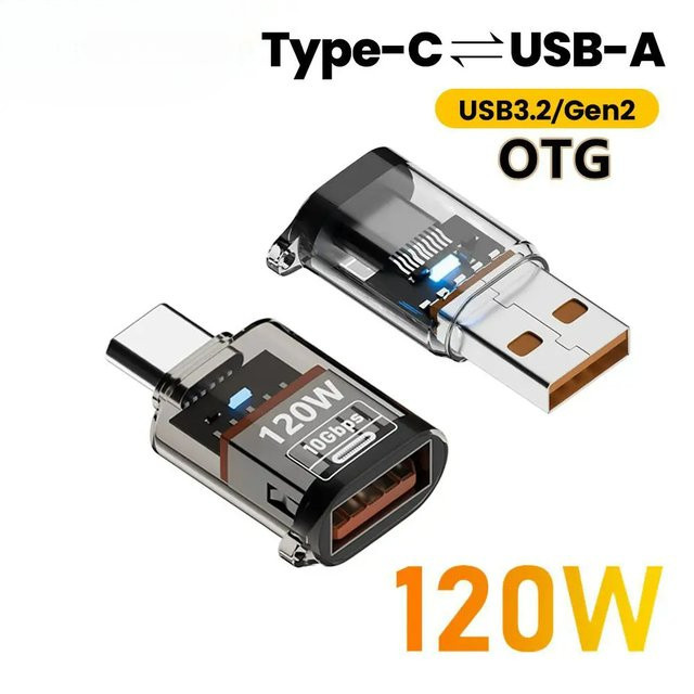 BSN USB-C-auf-USB-3.2-Adapter mit 120W Schnellladung und 10GB OTG-Datenübertragung in Gelb - Bild 1