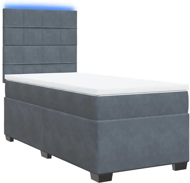vidaXL Boxspringbett mit Matratze in Dunkelgrau und Weiß, Hybrid-Design aus Samt mit USB-Ladeport und Unterbettbeleuchtung, B/T: 100 x 200 cm - Bild 1
