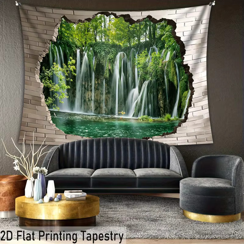 VIKAMA Wandteppich mit Wasserfall- und Waldmotiv in Multicolour, Rechteckig, Breite: 60 cm, Höhe: 40 cm - Bild 2