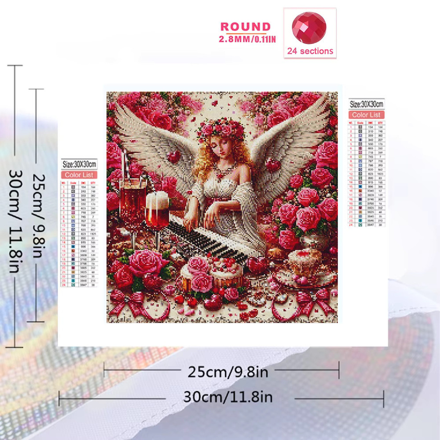 Momoart Diamant-Mosaik DIY Set Mädchenporträt mit Rosenmotiv, 5D Strass-Stickerei in Multicolour, Rund - Bild 2