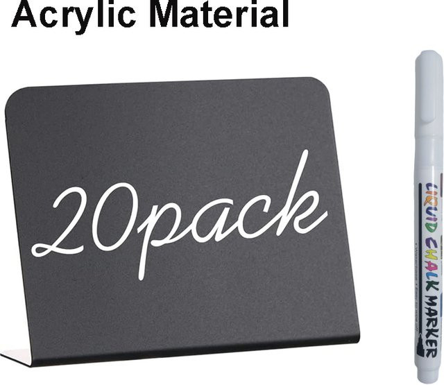 20er-Pack Mini-Kreidetafel-Schilder aus schwarzem PVC für Buffet, Party und Bäckerei, B: 10,2 cm, H: 7,6 cm - Bild 1