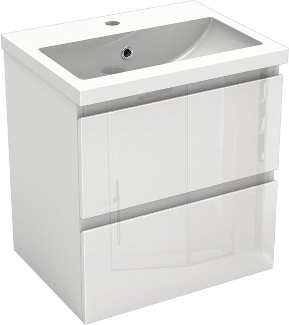 AICA Badmöbel Set Aalst: 2-teiliges Waschtisch-Set mit Mineralguss-Waschbecken und Unterschrank in Weiß Hochglanz, Wandmontage, Breite: 50 cm - Bild 1