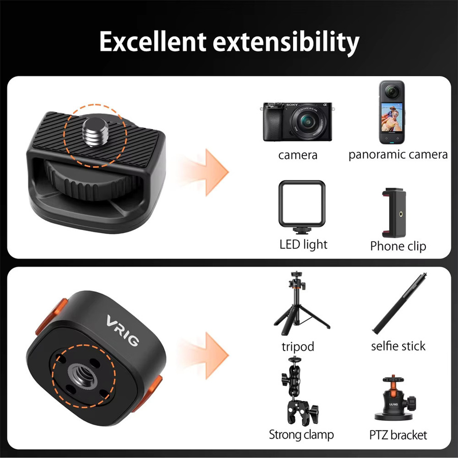 VRIG Claw Mini Schnellwechsel-System-Kit 1/4 Zoll Stativ-Basishalterung und Kamera-Adapter in Schwarz für Sony Canon Nikon DSLR-Kameras und Lichtstative - Bild 4