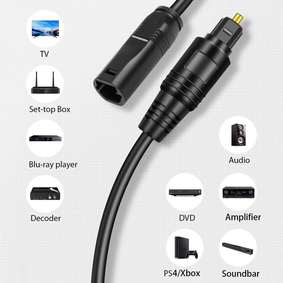 Byscoon Digitales Toslink Glasfaser Optisches Audio-Verlängerungskabel in Schwarz (Stecker auf Buchse) für Soundbar, TV, PS4 und Xbox - Bild 3