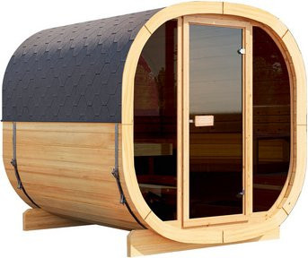 WOLFF FINNHAUS Gartensauna Colm 2123 aus Fichtenholz für 4 Personen, Farbe: beige, B/H/T: 210 x 210 x 230 cm - Bild 1