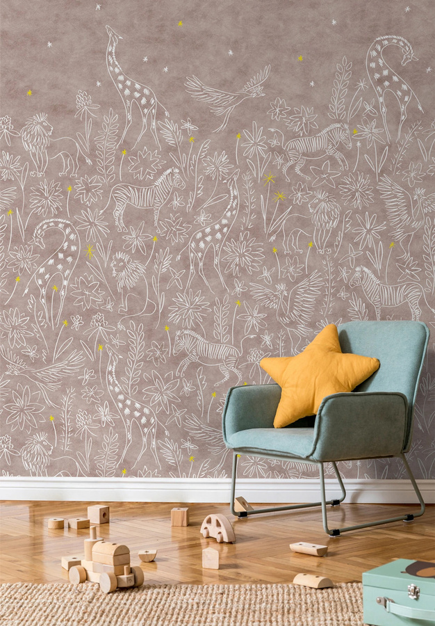 Isidore Leroy Mural Serengeti - Jour Wandgestaltung in Beige und Weiß - Bild 1