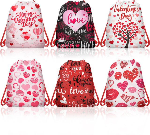 10 Stück Vlies Geschenktüten mit Herz-Motiv und Kordelzug als Geschenkverpackung und Aufbewahrungsbeutel für Valentinstag, Hochzeit oder Party - Bild 1