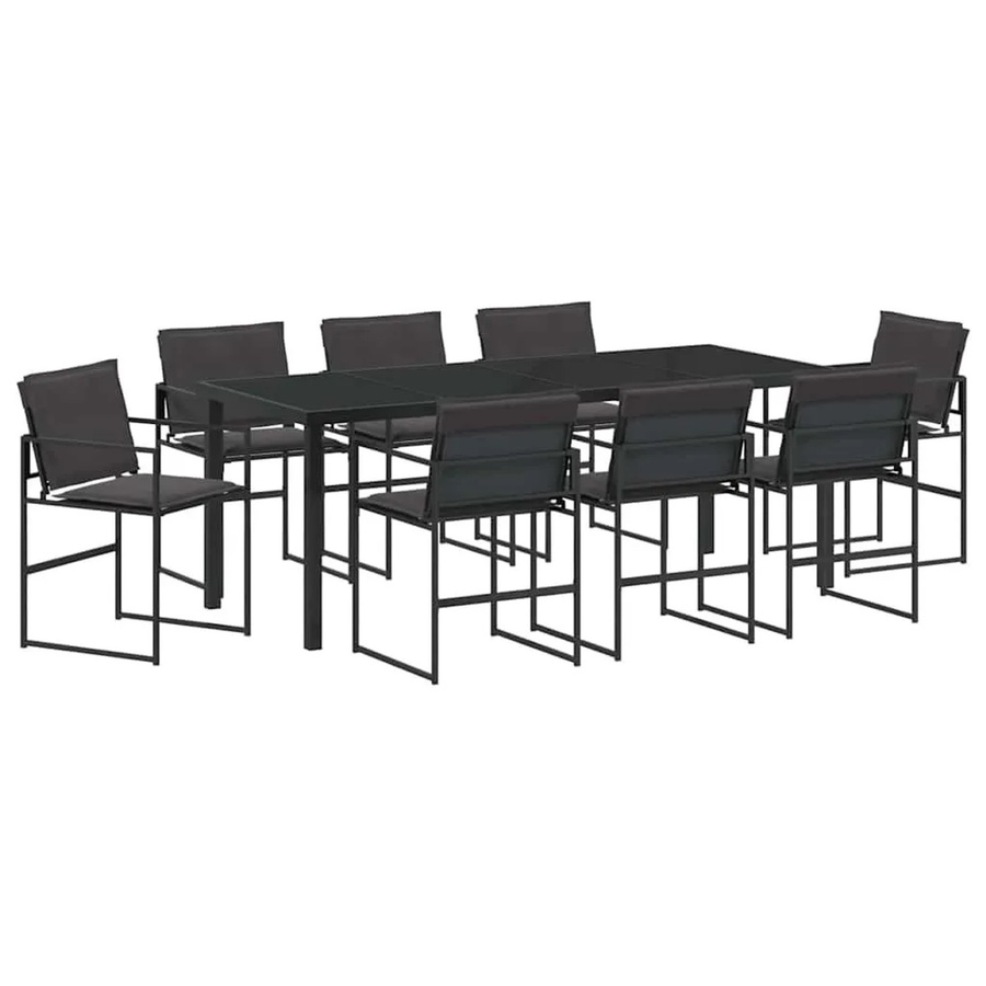 vidaXL Garten Essgruppe 9-teilig aus pulverbeschichtetem Stahl mit Glas und Textilene in Schwarz-Dunkelgrau - Bild 2