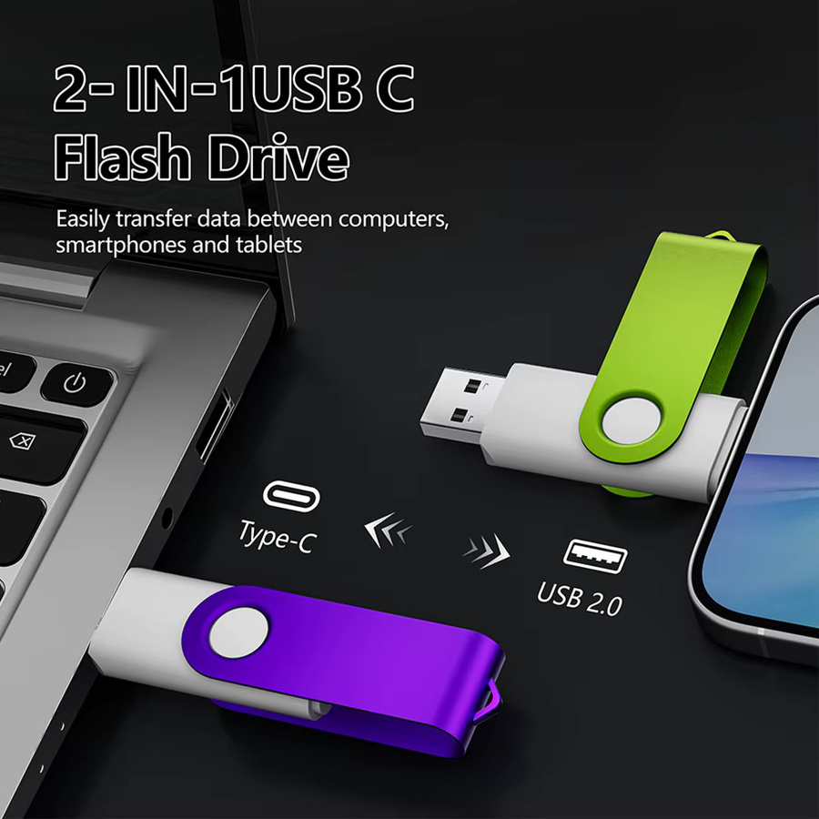 JASTER 2-in-1 USB-C OTG Flash-Laufwerk 128 GB, USB 2.0 Memory Stick mit Metallclip in Weiß - Bild 2