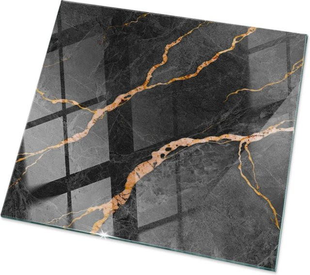 Tulup Glastischplatte mit Marmormuster in Schwarz, B/T: 60 x 60 cm - Bild 1