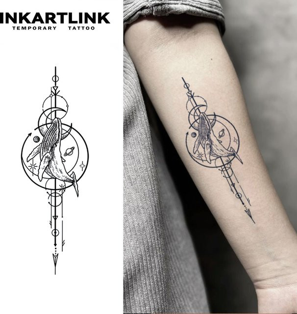 INKARTLINK Whale-Tattoo-Aufkleber, wasserfest, semi-permanentes Tattoo - Bild 1