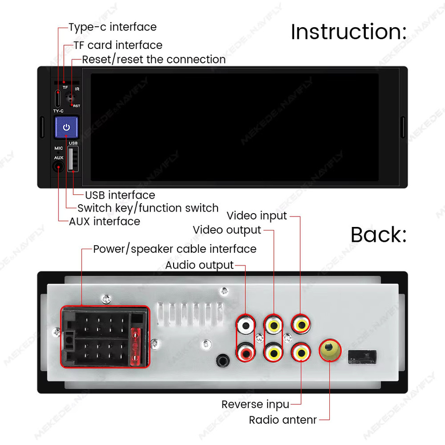 TomoStrong Universal 1DIN MP5 Auto Radio mit 6,86 Zoll HD Touchscreen, Drahtloses CarPlay und Android Auto, Bluetooth, USB, AUX und SWC, Schwarz - Bild 4