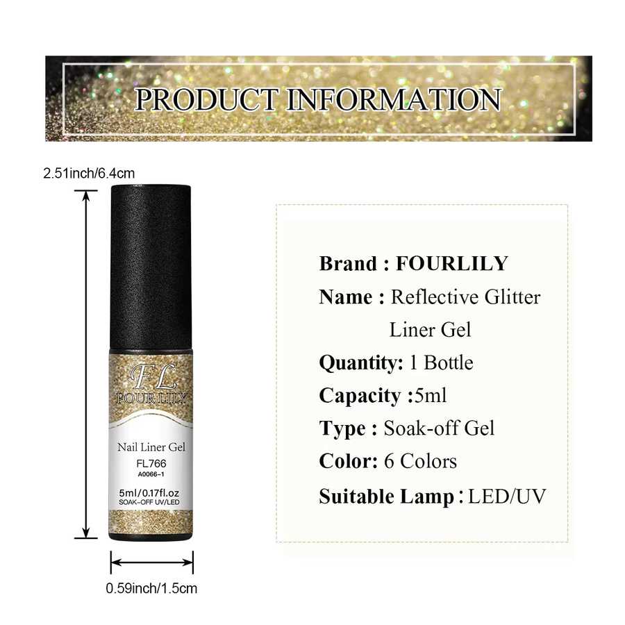Four Lily Glitter Liner Gel Nagellack, Gold, Unisex - Bild 6