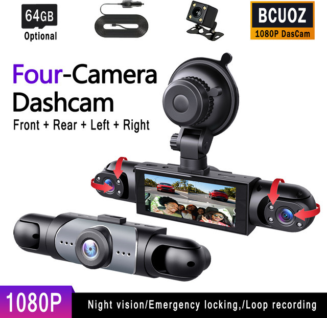 BCUOZ 4-Kanal Dashcam mit 1080P Full HD und 720P Surround-View-Kameras, 3,0 Zoll geteilter Bildschirm, Super-Nachtsicht, G-Sensor und 24H Parküberwachung, Schwarz - Bild 1