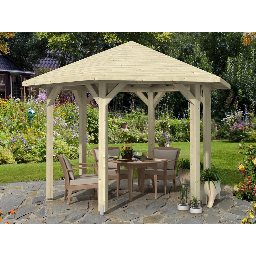 Skan Holz Pavillon Nancy 2 aus Fichten-Leimholz in Beige mit Zeltdach, B/H/T: 420 x 304 x 364 cm - Bild 2