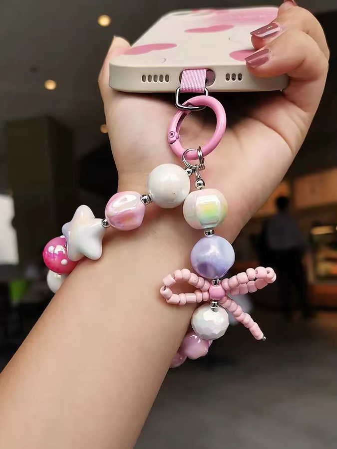 ZHANZHI Handy-Lanyard Handbestickte DIY-Handschlaufe und Handy-Anhänger in Pink - Bild 2