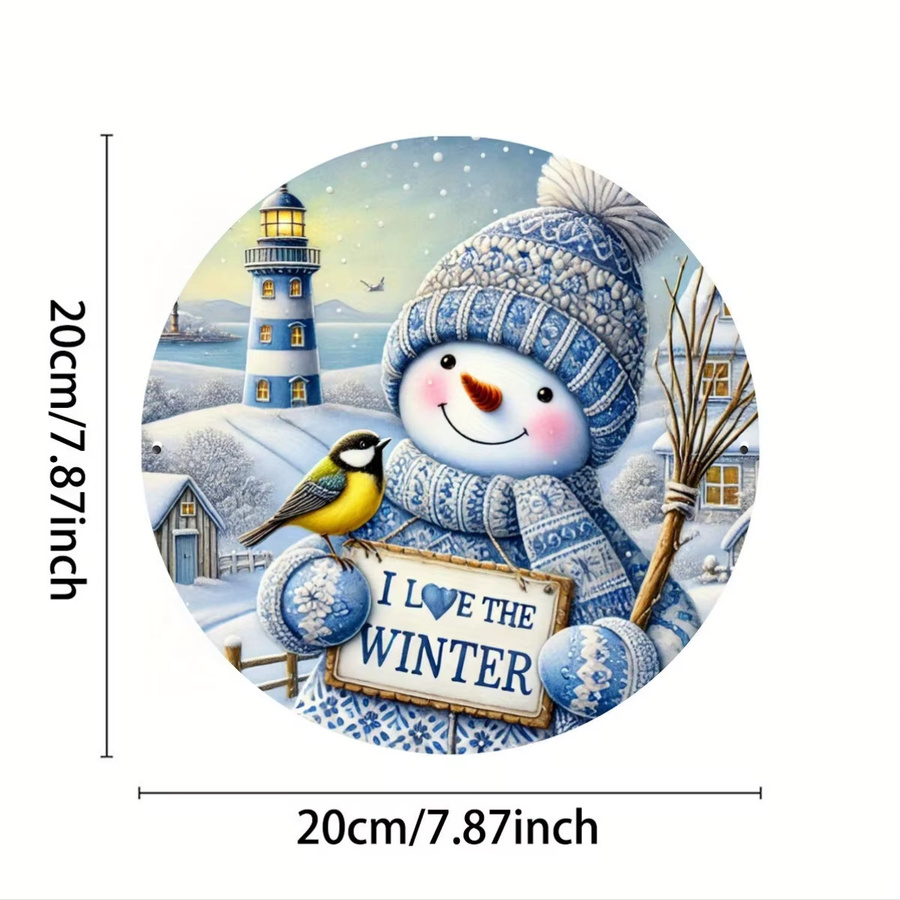 Potdemiel Winter-Schneemann Wanddekoration aus Eisen in Blau mit I Love the Winter Schriftzug, B/H: 20,32 x 20,32 cm - Bild 2