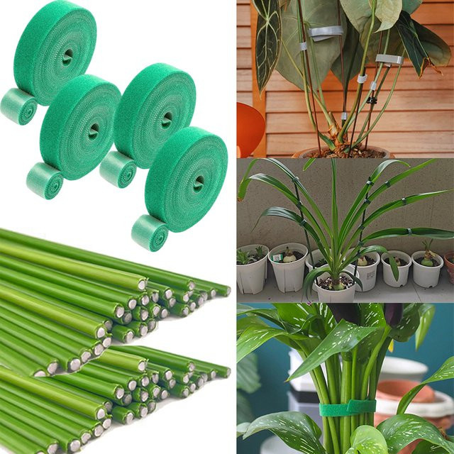 Selbstklebende Nylon-Kabelbinder für Pflanzen in Grün, wiederverwendbare und verstellbare Stützpfähle mit Hakenschlaufe für den Garten - Bild 1