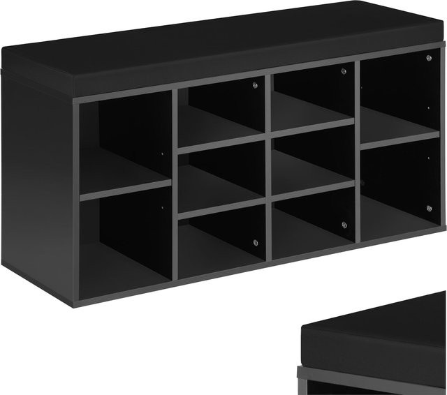 tectake Schuhschrank für 10 Paar Schuhe mit abnehmbarem Sitzpolster, Schwarz, B/H/T: 103,5 x 30,0 x 48,0 cm - Bild 1