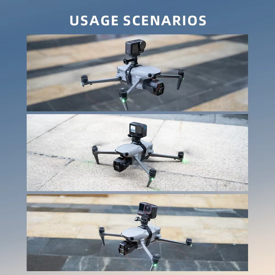 BRDRC Obere Verlängerungshalterung für DJI Air 3S, Mavic 3 und Mavic 2 Pro sowie Montage-Befestigungsadapter für GoPro 13, Action 5 Pro und Insta360 in Schwarz - Bild 3