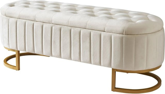 Merax Sitzbank mit Stauraum aus Samt in Beige, Breite: 120 cm, Tiefe: 40 cm, Höhe: 40 cm - Bild 1