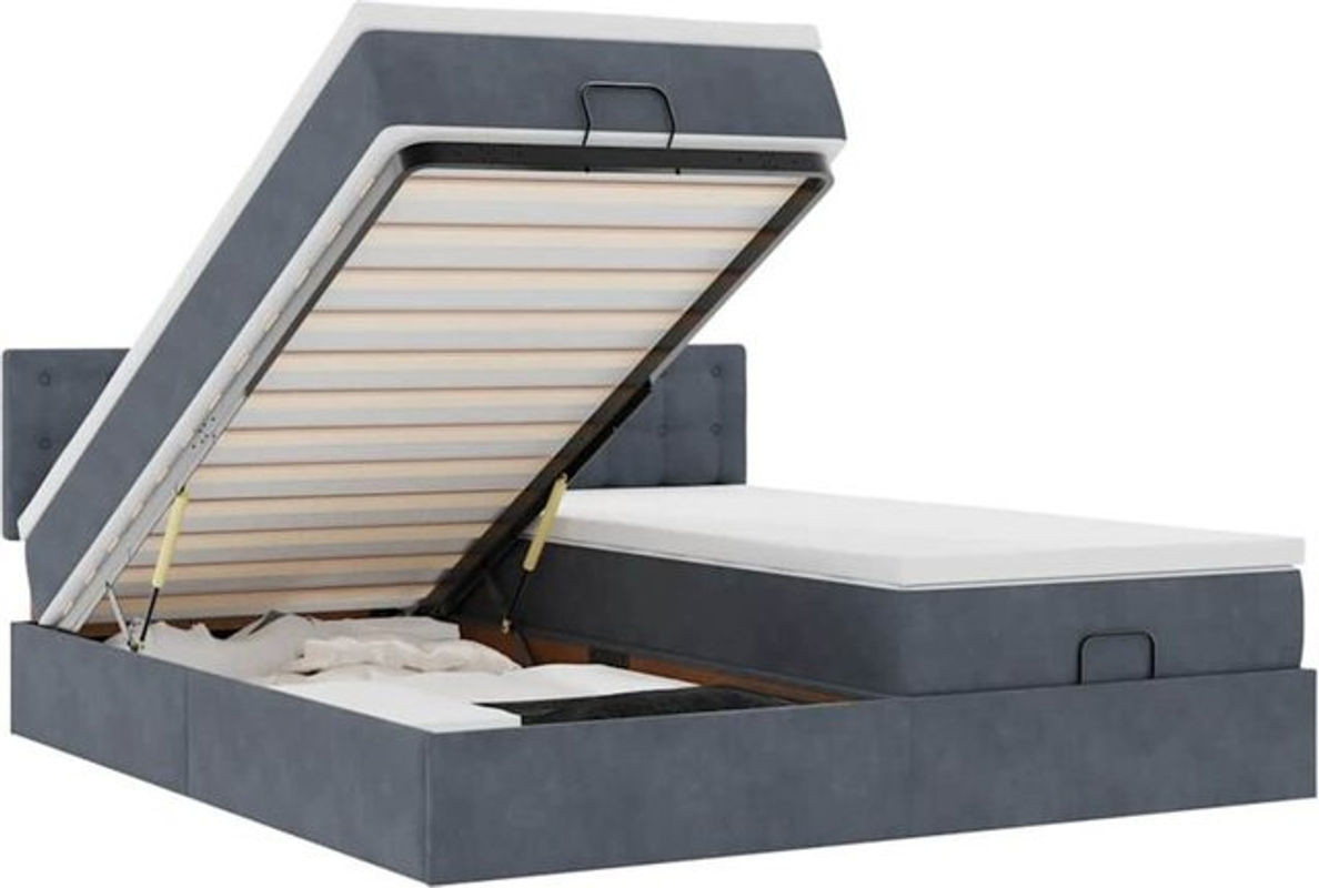 Vidaxl Ottoman Polsterbett mit Matratze aus Samt in Anthrazit Grau B/T: 200 x 200 cm - Bild 1