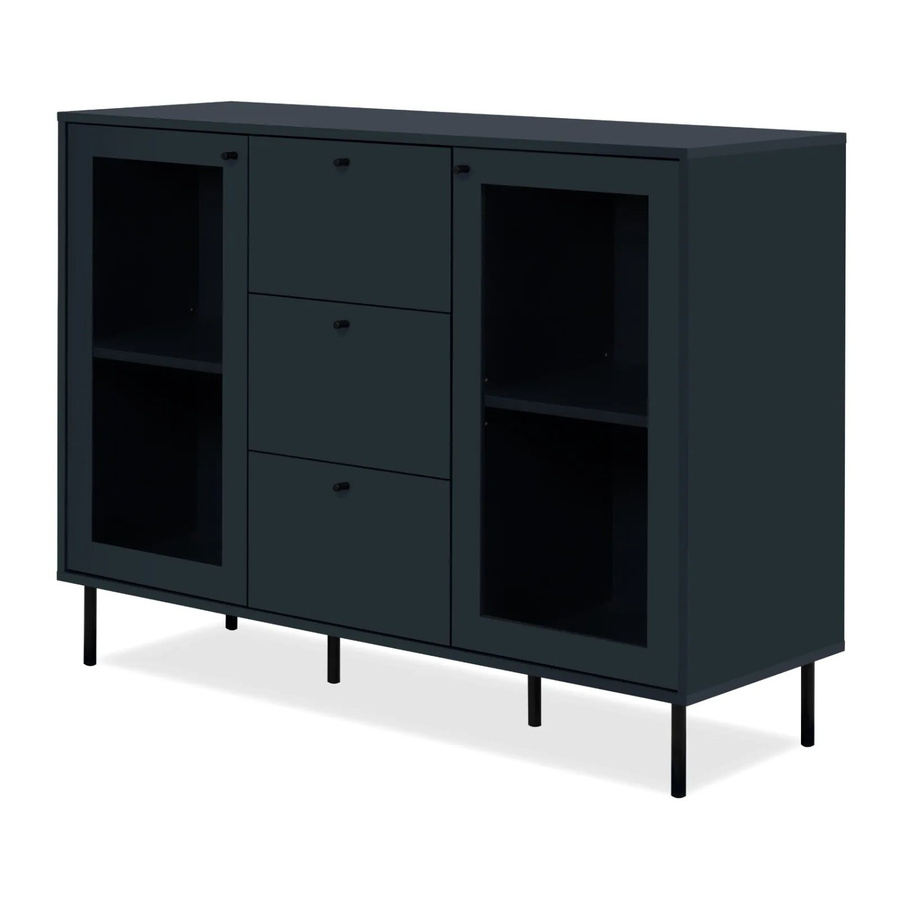 Modern Barina Kommode von Furn.Design in Blau und Schwarz mit 4 Vitrinenfächern und 3 Schubkästen, B/T/H: 120 x 40 x 90 cm - Bild 2