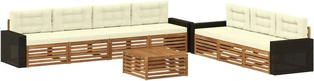vidaXL Outdoor-Sofagarnitur 8-teilig aus Akazienholz mit Polstern in Natur und Beige, B/T/H: 79 x 79 x 37 cm - Bild 1
