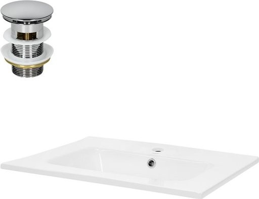 LuxeBath Waschbecken aus Keramik mit Ablaufgarnitur und Überlauf, Weiß, B/T/H: 61 x 46 x 16,5 cm - Bild 1