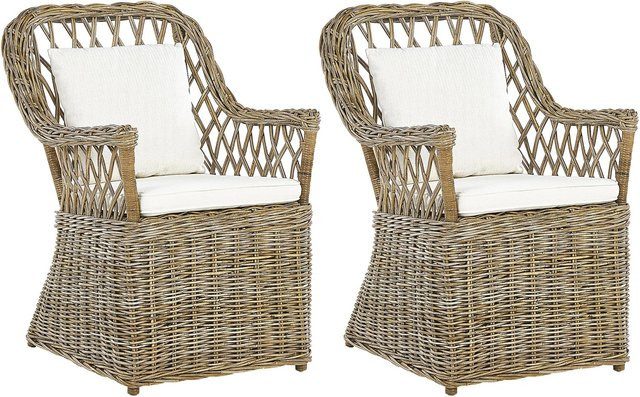Beliani Sessel aus Rattan und Holz in Beige und Weiss, B/T/H: 75 x 61 x 90 cm - Bild 1