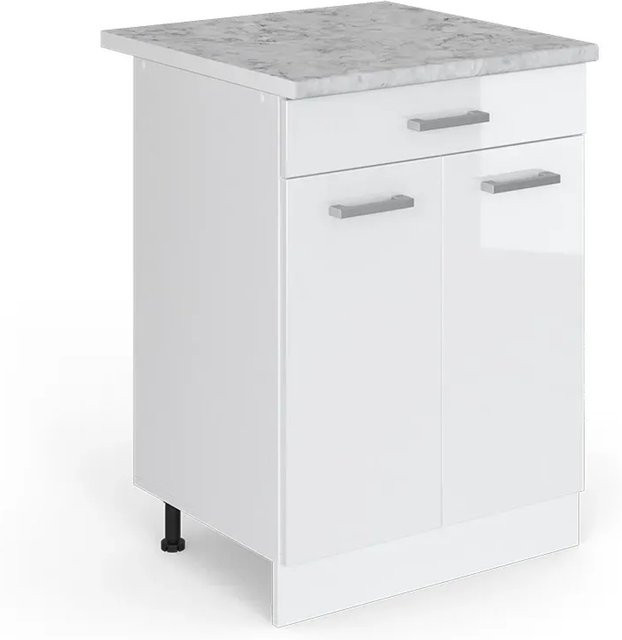 Vicco Küchenunterschrank R-Line Weiß Hochglanz mit Schubladen und Türen, B: 60 cm, H: 81,6 cm, T: 60 cm - Bild 1
