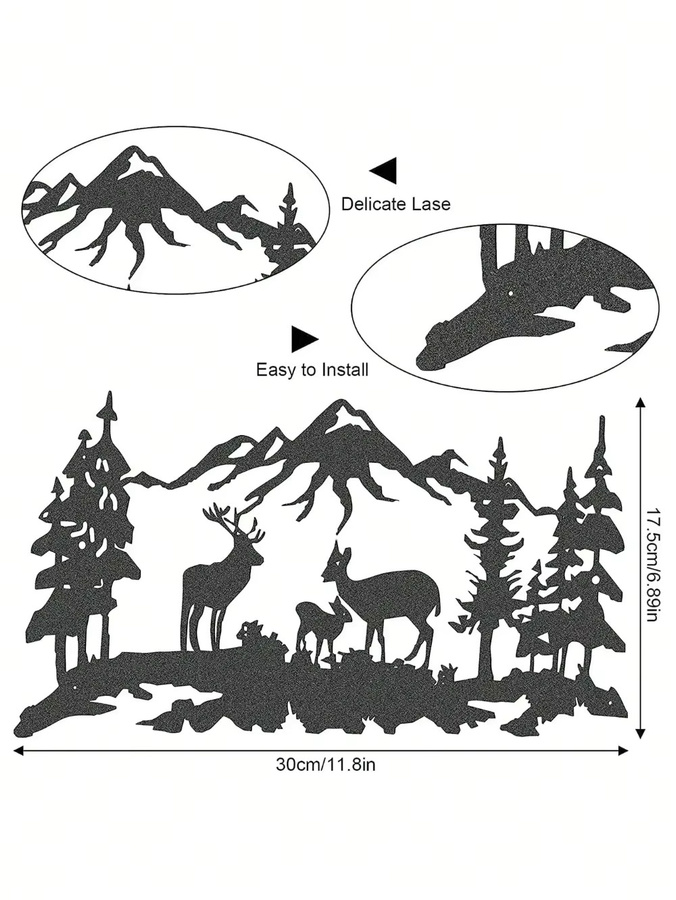 CIFBUY Metall-Wandkunst Hirsch und Bär in Schwarz als lasergeschnittenes Natur-Dekor für deine Lodge - Bild 1