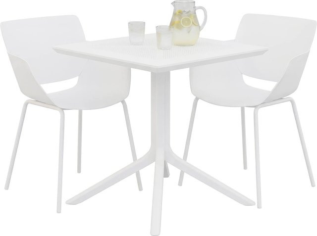 CLP Gartenmöbel-Set Lirra wetterfest, 3-teilige Sitzgruppe in Weiß mit 2 Stühlen und quadratischem Tisch für Garten, Terrasse und Balkon - Bild 1