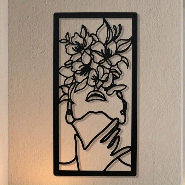 Traumblumen Wandskulptur aus Metall von CIFBUY in Schwarz, Florale Linienkunst für deine moderne Heimdekoration - Bild 1