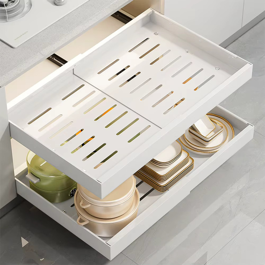HiMISS Erweiterbarer Schrank-Organizer mit ausziehbaren Schubladen für Küche, Speisekammer und Badezimmer in Schwarz oder Weiß - Bild 3