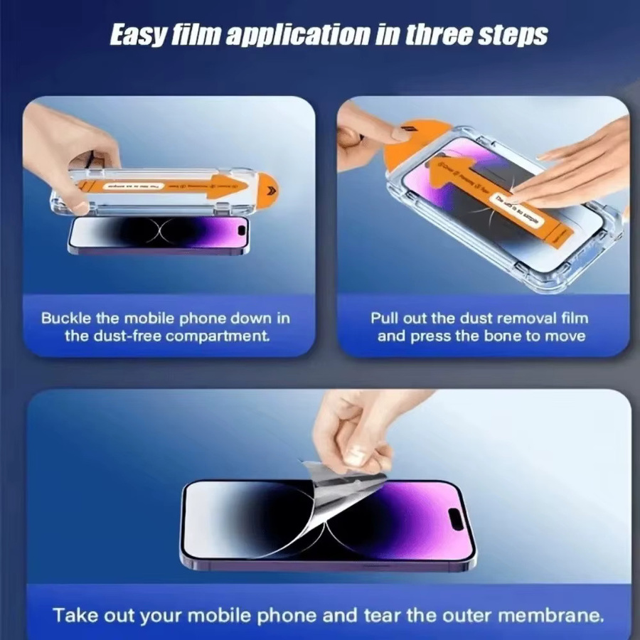 2 Stück Full Cover Displayschutzfolie für Apple iPhone 17 16 15 14 13 12 11 Pro Max Plus Air 16e mit One Click Installation, transparent - Bild 6