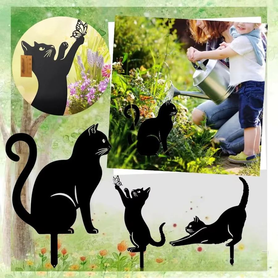 Dekorativer Katzenfamilie Gartenstecker aus Metall in Schwarz von CIFBUY - Bild 6