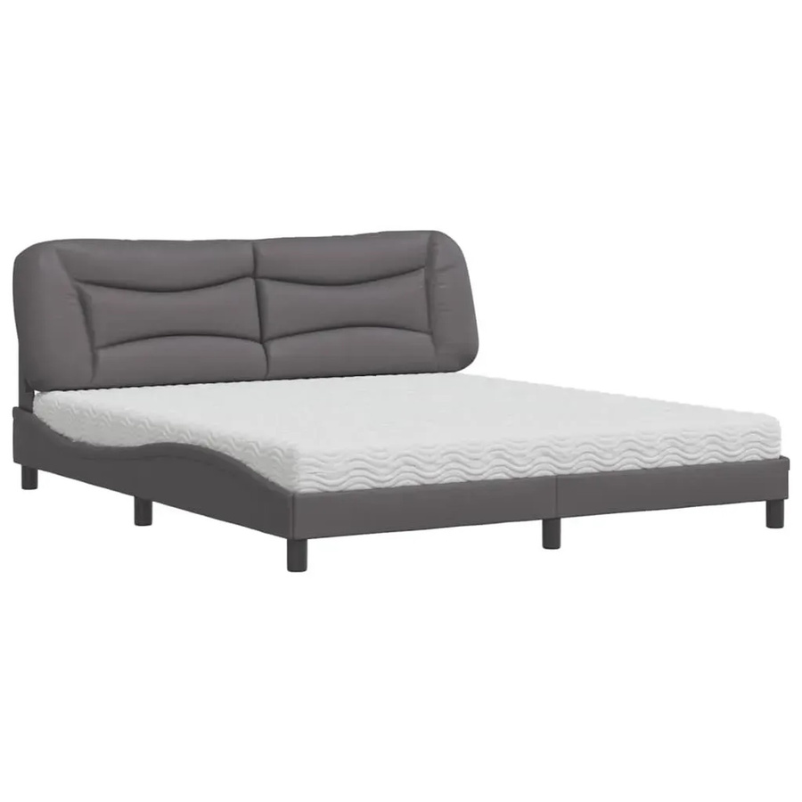 vidaXL Bett mit Matratze aus Kunstleder in Grau, B/T: 180 x 200 cm - Bild 2