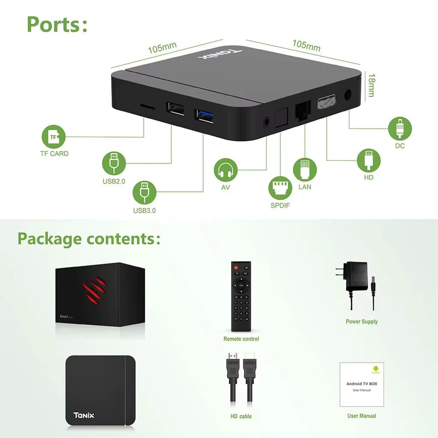 Tanix W2 Android 11 TV-Box mit Amlogic S905W2, 4GB RAM, 32GB/64GB Speicher, Dual WLAN 2,4G/5G und Bluetooth, Media Player Set-Top-Box in Schwarz - Bild 5