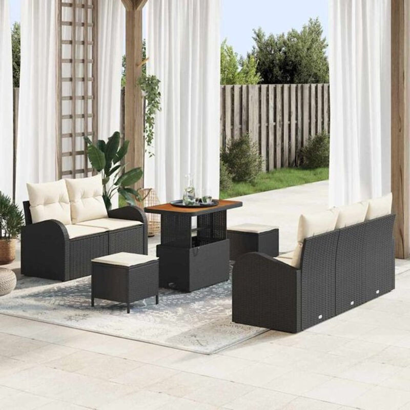 Vidaxl Polyrattan Garten-Sofa-Set mit 8 Kissen in Schwarz und Creme, modernes Loungemöbel-Set, B/T/H: 90 x 55 x 71 cm - Bild 1
