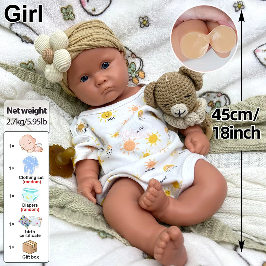 Lebensechte Silikon-Reborn-Puppe, Mädchenpuppe, 45cm, mit offener Mundöffnung, anatomisch korrekt - Bild 2