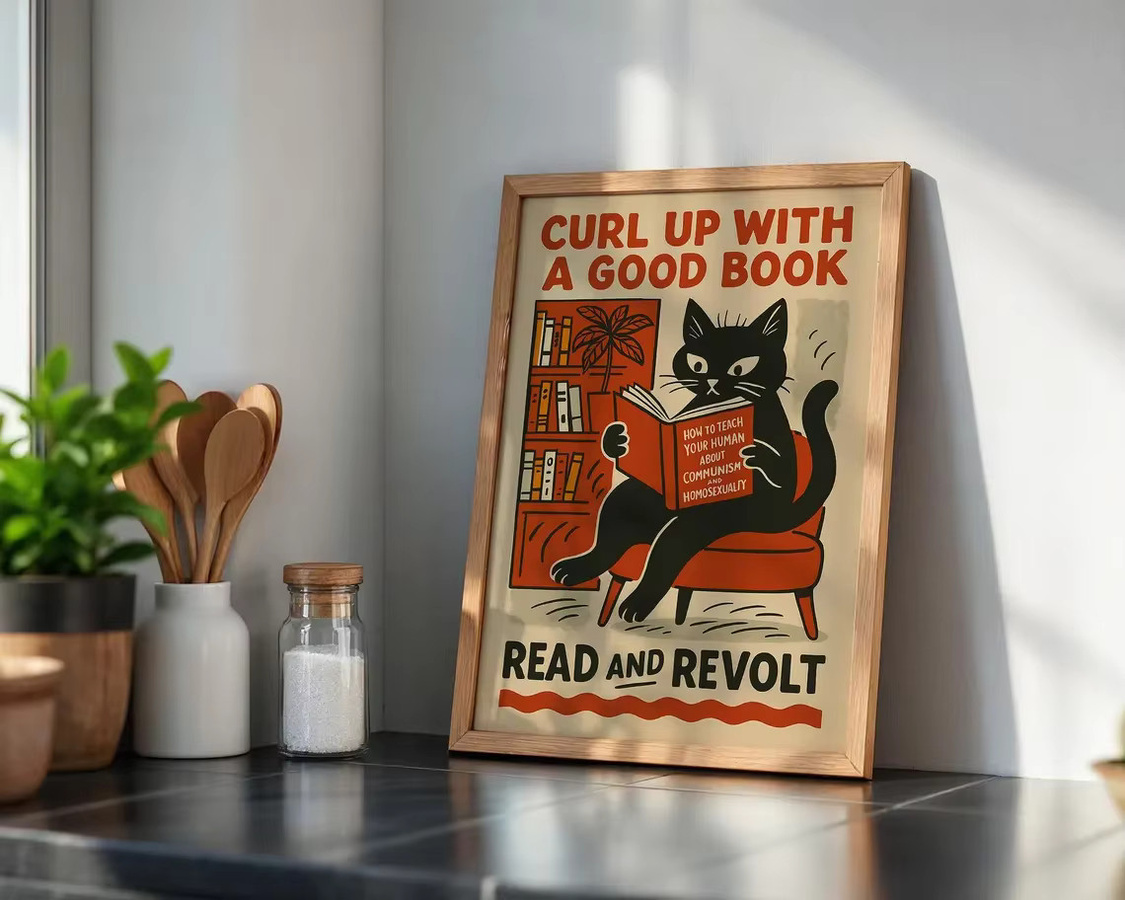Vintage-Poster Schwarze Katze von SHENCHEN – Lustiges Retro-Wandbild im politischen Satire-Stil, mehrfarbiges Papierposter für deine Heimdekoration - Bild 5