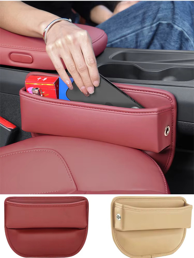 Auto-Aufbewahrungsbox aus Leder für den Sitzlückenbereich mit Taschen für Schlüssel, Karten, Becher und Handy als Organizer für deinen Innenraum - Bild 5