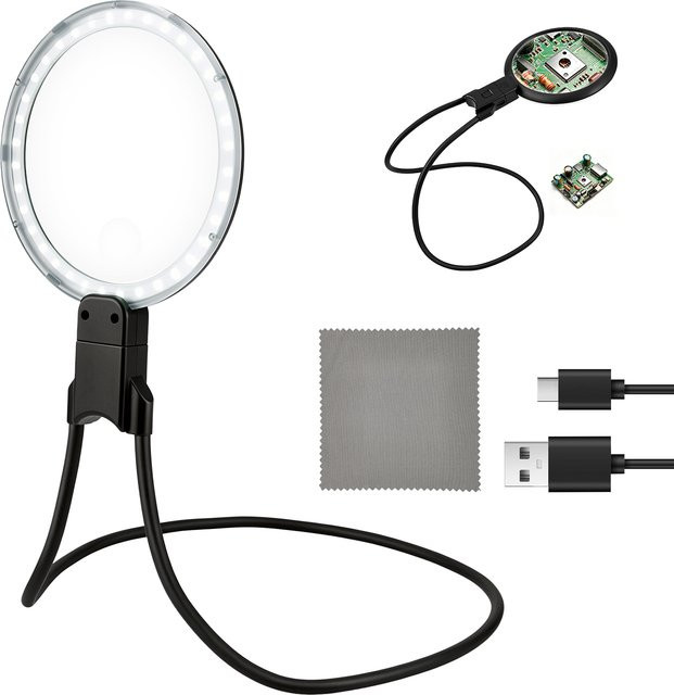 Willkey Halslupe mit LED-Licht, dimmbare beleuchtete Leselupe in Schwarz für Nähen, Lesen und Elektronik-Reparatur - Bild 1